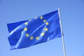 The Flag of the European Union, or European Flag flying in blue sky